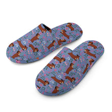 Load image into Gallery viewer, Flower Garden Red Dachshunds Women&#39;s Cotton Mop Slippers-Footwear-Accessories, Dachshund, Slippers-12