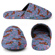 Flower Garden Red Dachshunds Women's Cotton Mop Slippers-Footwear-Accessories, Dachshund, Slippers-14