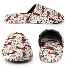Load image into Gallery viewer, Flower Garden Red Dachshunds Women&#39;s Cotton Mop Slippers-Footwear-Accessories, Dachshund, Slippers-2