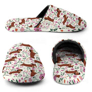 Flower Garden Red Dachshunds Women's Cotton Mop Slippers-Footwear-Accessories, Dachshund, Slippers-2
