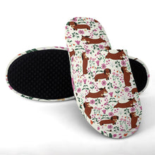 Load image into Gallery viewer, Flower Garden Red Dachshunds Women&#39;s Cotton Mop Slippers-Footwear-Accessories, Dachshund, Slippers-4