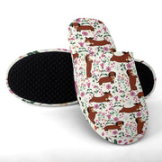 Flower Garden Red Dachshunds Women's Cotton Mop Slippers-Footwear-Accessories, Dachshund, Slippers-4