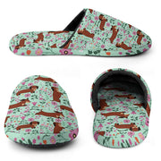 Flower Garden Red Dachshunds Women's Cotton Mop Slippers-Footwear-Accessories, Dachshund, Slippers-6