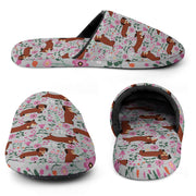 Flower Garden Red Dachshunds Women's Cotton Mop Slippers-Footwear-Accessories, Dachshund, Slippers-9