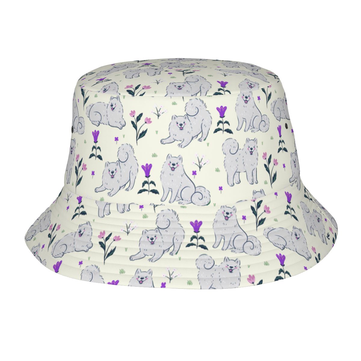 Flower Garden Samoyed Bucket Hat Ivory White One Size 49