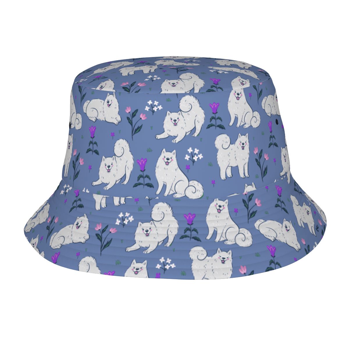 Flower Garden Samoyed Bucket Hat Slate Blue One Size 25