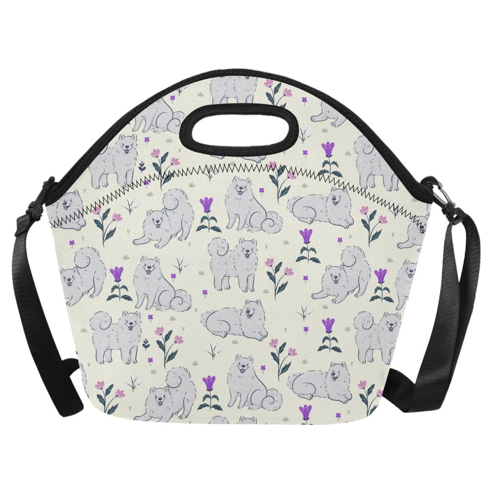 Flower Garden Samoyed Neoprene Lunch Bag Ivory White Onesize 4