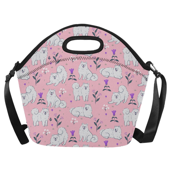 Flower Garden American Eskimo Dog Neoprene Lunch Bag-Light Pink-ONESIZE-5