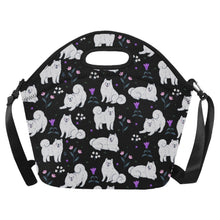 Load image into Gallery viewer, Flower Garden American Eskimo Dog Neoprene Lunch Bag-Midnight Black-ONESIZE-2