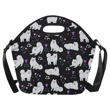 Flower Garden Samoyed Neoprene Lunch Bag Midnight Black Onesize 2 360x