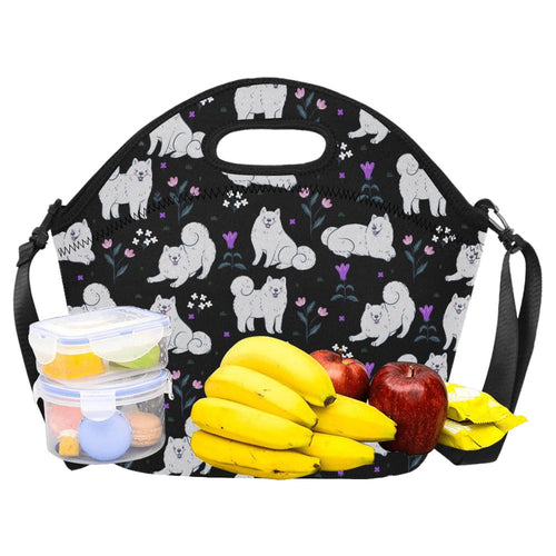 Flower Garden American Eskimo Dog Neoprene Lunch Bag-1