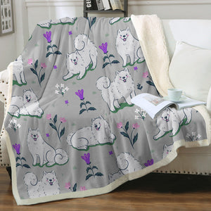 Flower Garden Samoyed Soft Warm Fleece Blanket - 4 Colors-Blanket-Blankets, Home Decor, Samoyed-16