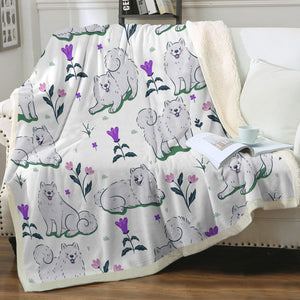Flower Garden Samoyed Soft Warm Fleece Blanket - 4 Colors-Blanket-Blankets, Home Decor, Samoyed-Ivory-Small-2