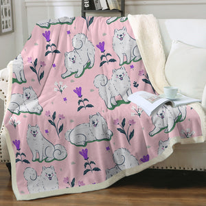 Flower Garden Samoyed Soft Warm Fleece Blanket - 4 Colors-Blanket-Blankets, Home Decor, Samoyed-Soft Pink-Small-3