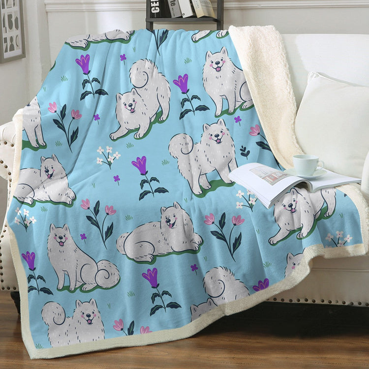 Flower Garden Samoyed Soft Warm Fleece Blanket 4 Colors 750x