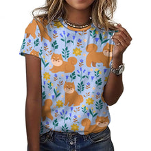 Load image into Gallery viewer, Flower Garden Shiba Inu All Over Print Women&#39;s Cotton T-Shirt - 5 Colors-Apparel-Apparel, Shiba Inu, Shirt, T Shirt-11