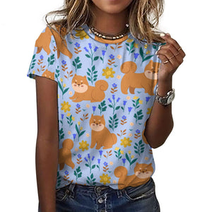 Flower Garden Shiba Inu All Over Print Women's Cotton T-Shirt - 5 Colors-Apparel-Apparel, Shiba Inu, Shirt, T Shirt-11