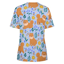 Load image into Gallery viewer, Flower Garden Shiba Inu All Over Print Women&#39;s Cotton T-Shirt - 5 Colors-Apparel-Apparel, Shiba Inu, Shirt, T Shirt-12