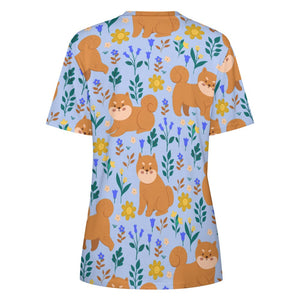 Flower Garden Shiba Inu All Over Print Women's Cotton T-Shirt - 5 Colors-Apparel-Apparel, Shiba Inu, Shirt, T Shirt-12