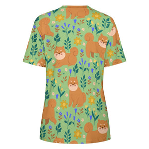 Flower Garden Shiba Inu All Over Print Women's Cotton T-Shirt - 5 Colors-Apparel-Apparel, Shiba Inu, Shirt, T Shirt-16