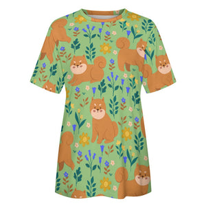 Flower Garden Shiba Inu All Over Print Women's Cotton T-Shirt - 5 Colors-Apparel-Apparel, Shiba Inu, Shirt, T Shirt-17