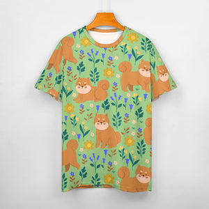 Flower Garden Shiba Inu All Over Print Women's Cotton T-Shirt - 5 Colors-Apparel-Apparel, Shiba Inu, Shirt, T Shirt-19