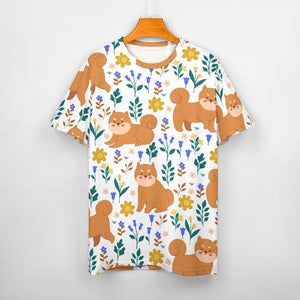 Flower Garden Shiba Inu All Over Print Women's Cotton T-Shirt - 5 Colors-Apparel-Apparel, Shiba Inu, Shirt, T Shirt-2