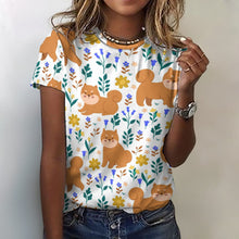 Load image into Gallery viewer, Flower Garden Shiba Inu All Over Print Women&#39;s Cotton T-Shirt - 5 Colors-Apparel-Apparel, Shiba Inu, Shirt, T Shirt-2XS-White-1