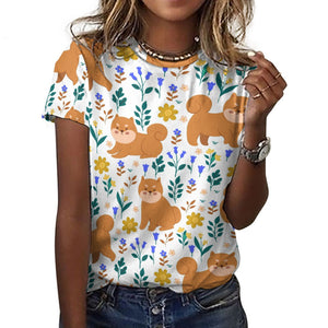 Flower Garden Shiba Inu All Over Print Women's Cotton T-Shirt - 5 Colors-Apparel-Apparel, Shiba Inu, Shirt, T Shirt-3