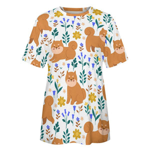 Flower Garden Shiba Inu All Over Print Women's Cotton T-Shirt - 5 Colors-Apparel-Apparel, Shiba Inu, Shirt, T Shirt-4