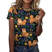 Load image into Gallery viewer, Flower Garden Shiba Inu All Over Print Women&#39;s Cotton T-Shirt - 5 Colors-Apparel-Apparel, Shiba Inu, Shirt, T Shirt-9