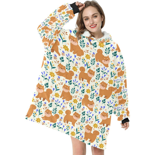 Flower Garden Shiba Inu Blanket Hoodie-3