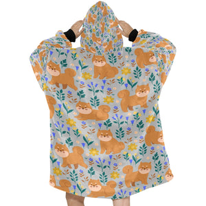 Flower Garden Shiba Inu Blanket Hoodie for Women-Apparel-Apparel, Blankets-11