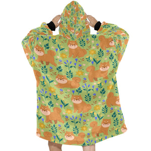 Flower Garden Shiba Inu Blanket Hoodie for Women-Apparel-Apparel, Blankets-13