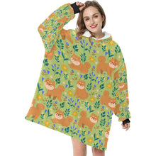 Load image into Gallery viewer, Flower Garden Shiba Inu Blanket Hoodie for Women-Apparel-Apparel, Blankets-14