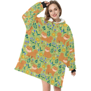Flower Garden Shiba Inu Blanket Hoodie for Women-Apparel-Apparel, Blankets-14