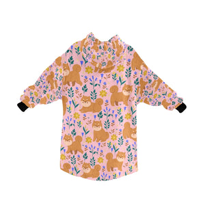 Flower Garden Shiba Inu Blanket Hoodie for Women-Apparel-Apparel, Blankets-2