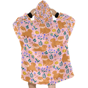 Flower Garden Shiba Inu Blanket Hoodie for Women-Apparel-Apparel, Blankets-3