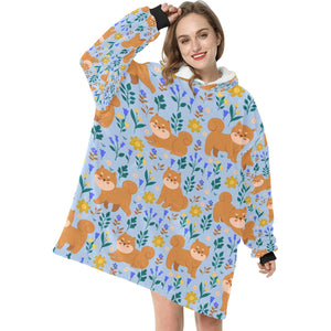 Flower Garden Shiba Inu Blanket Hoodie for Women-Apparel-Apparel, Blankets-4