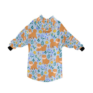 Flower Garden Shiba Inu Blanket Hoodie for Women-Apparel-Apparel, Blankets-5