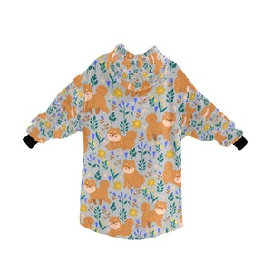 Flower Garden Shiba Inu Blanket Hoodie for Women-Apparel-Apparel, Blankets-7
