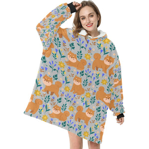Flower Garden Shiba Inu Blanket Hoodie for Women-Apparel-Apparel, Blankets-8