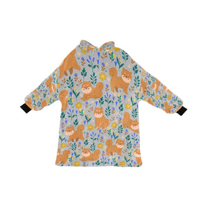 Flower Garden Shiba Inu Blanket Hoodie for Women-Apparel-Apparel, Blankets-Silver-ONE SIZE-9