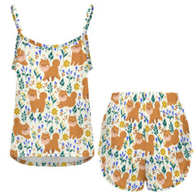 Load image into Gallery viewer, Flower Garden Shiba Inu Women's Cami and Shorts Pajama Set-4