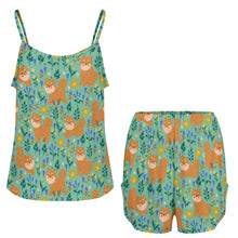Load image into Gallery viewer, Flower Garden Shiba Inu Women's Cami and Shorts Pajama Set-14