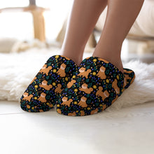 Load image into Gallery viewer, Flower Garden Shiba Inu Women's Cotton Mop Slippers-Midnight Black-36-37_（5.5-6）-9