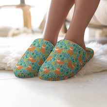 Load image into Gallery viewer, Flower Garden Shiba Inu Women's Cotton Mop Slippers-Mint Green-36-37_（5.5-6）-6