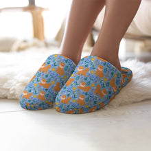 Load image into Gallery viewer, Flower Garden Shiba Inu Women's Cotton Mop Slippers-Sky Blue-36-37_（5.5-6）-4