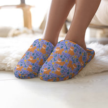 Load image into Gallery viewer, Flower Garden Shiba Inu Women's Cotton Mop Slippers-Slate Blue-36-37_（5.5-6）-7