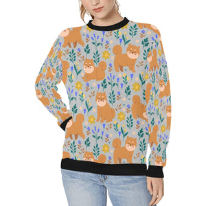 Flower Garden Shiba Inus Women's Sweatshirt-Apparel-Apparel, Shiba Inu, Sweatshirt-Silver-XS-9